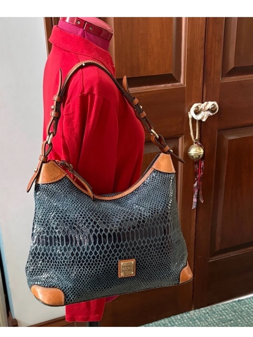 Dooney & Bourke  Shoulder Bag Navy/saddle, brown trim  leather  soft  textured
